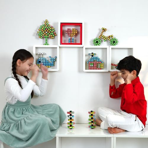 TOSY Magnet Fidget Spinner Mini - 8 Blocks, 3 in 1 Toy: Transformable Fidget Spinner, Infinity Cube, 2x2 Puzzle Cube, Stress Relief, STEM Magnet Tiles Birthday Gift for Kids/Boys/Girls/Adults, 4-Pack