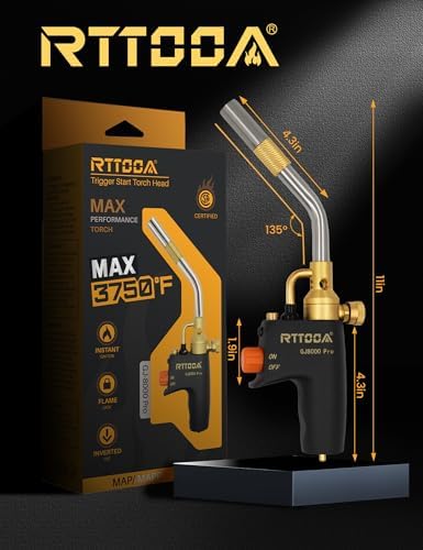 Propane Torch Head, GJ-8000pro High Intensity Torch Head, Trigger Start Gas Torch Kit for Propane, Pencil Flame Welding Torch Fuel by Mapp/Map/Propane, Soldering, Cooking(CSA Certified)