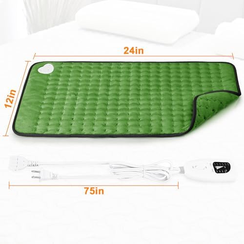 Heating Pad-Electric Heating Pads for Back,Neck,Abdomen,Moist Heated Pad for Shoulder,Knee,Hot Pad for Arms and Legs,Dry&Moist Heat & Auto Shut Off(Green Black, 12''×24'')