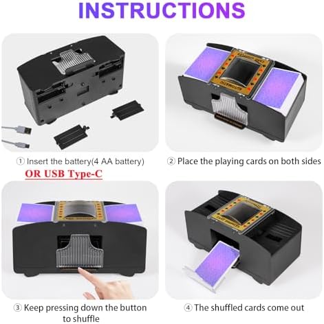 Automatic Card Shuffler 2/1/4/6 Deck,Battery-Operated Electric UNO Poker Shuffler,Playing Card Shuffler for Home Card Game,Travel