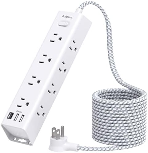 Surge Protector Power Strip - 10 FT Extension Cord, Power Strip with 12 Widely AC Outlet 3 USB, Flat Plug, Wall Mount Overload Protection, 1050J, Desk Charging Station for Home Office, ETL Listed