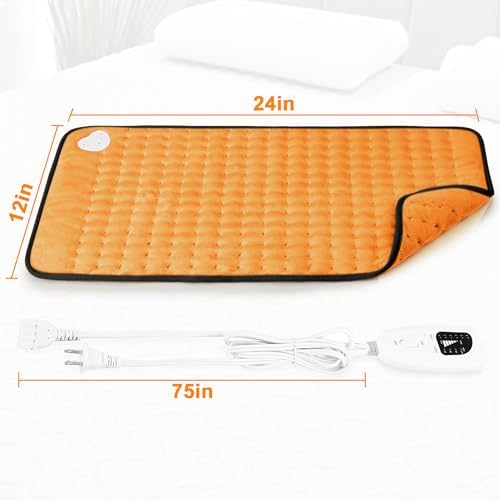 Heating Pad-Electric Heating Pads for Back,Neck,Abdomen,Moist Heated Pad for Shoulder,Knee,Hot Pad for Arms and Legs,Dry&Moist Heat & Auto Shut Off(Orange Black, 12''×24'')