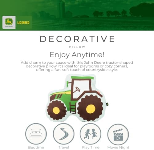 Franco Bedding Super Soft Plush Decorative Throw Cuddle Pillow, John Deere Trailer Tractor