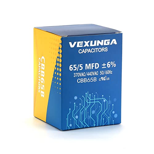 65/5 uF 65+5 MFD 370VAC or 440VAC Dual Run Start Round A/C Capacitor CBB65 CBB65B Air Conditioner Capacitors for AC Unit Fan Motor Start or Heat Pump or Condenser Straight Cool