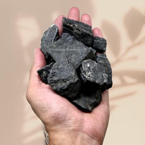 Amazing Gemstone Black Tourmaline Crystals Rough Stone in Bulk, 1lb Regular Pieces Turmalina Negra Piedra Originales, Large Black Tourmaline Crystal Healing Stones for Protection - Crafts Making