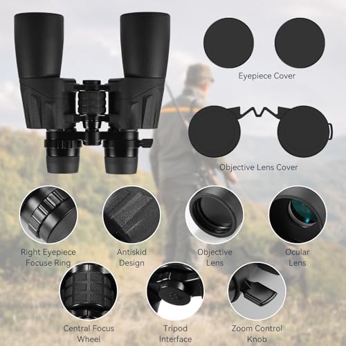 10-30X50 High Powered Zoom Binoculars for Adults - Professional Military HD Binoculars with BAK4 Prism/FMC Lens/Large View/Waterpoof/Low Light Night Vision for Bird Watching, Hunting, Outdoor, Hiking