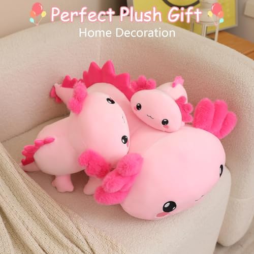 SQEQE Weighted Axolotl Plush, Weighted Axolotl Stuffed Animal, Cute Plushies Soft Pink Pillow Toy Gift for Kids Adults 23.6 Inch, 3.1 Lbs