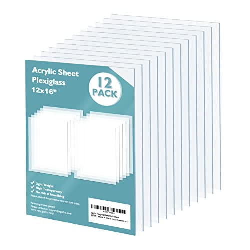 Egofine Plexiglass Sheets Acrylic Sheets 12 Pack of 12x16’’ 0.04 Thick Clear Plastic Cast Transparent Plexi Glass for Crafting Projects, Replacement Picture Frame Glass, DIY Display, Easy to Cut