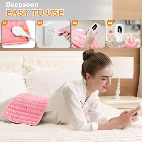 Heating Pad,Electric Heating Pads for Back,Hot Heated Pad for Abdomen,Shoulder,Knee,Multiple Temp and Auto Shut Off(Baby Pink,12''×24'')