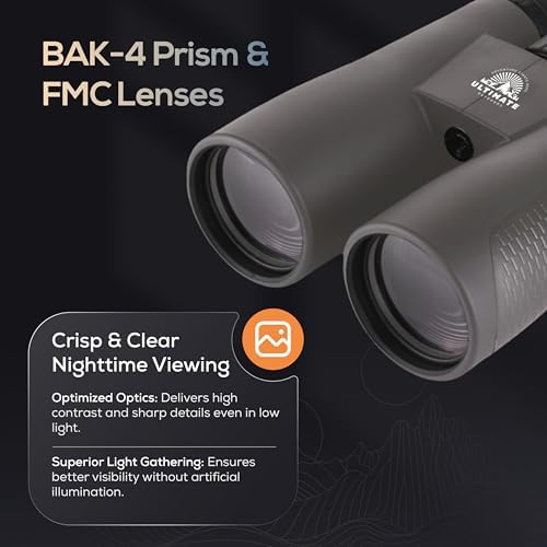12x50 HD Binoculars for Adults – Powerful Waterproof Binoculars with Phone Adapter & Tripod Mount | BaK-4 Prism for Bird Watching, Hunting, Stargazing, Travel & Cruise - Grey