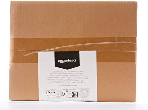 Amazon Basics Portable Security Case Lock Box Safe, Small Lock Box with Code, for College Dorm Room, Home, Combination Lock, Large, Black