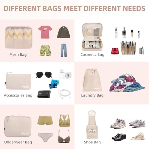 BAGAIL 8 Set Packing Cubes Luggage Packing Organizers for Travel Accessories-Cream