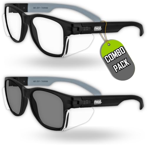 MAGID Y50 Series Performance Anti-Fog Polycarbonate Safety Glasses with Side Shields, 2 Pairs, Combo Lens | Clear & Gray, Y50BKAFCGY