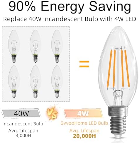 E12 Candelabra Bulb 40 watt Equivalent, E12 LED Bulb Dimmable Chandelier Light Bulbs, B10 Candle Light Bulbs 2700K Soft White, 90+CRI, 400LM, Cear Glass, 12 Pack