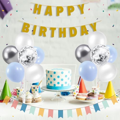 Baby Blue and Silver Balloon Stand Centerpiece Table Decorations for Baby Shower Wedding Engagement Bridal Shower Anniversary Birthday Party Decorations(Baby blue silver set4)