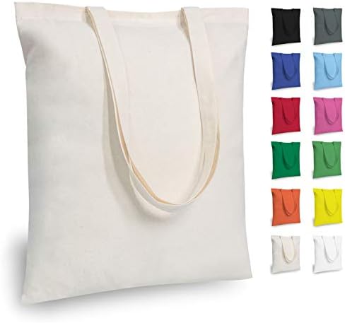 TOPDesign 12-Pack Economical 16"x15" Cotton Tote Bags, Lightweight Medium Reusable Grocery Shopping Cloth Bags, Suitable for DIY, Advertising, Promotion, Gift, Activity