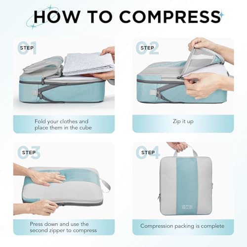 10 Set Compression Packing Cubes for Travel Essentials,Compressible Expandable Packing Cubes for Suitcase,OlarHike Luggage Organizer Bags for Travel,Handy Helper for Organizing Clothes(Blue Gray)