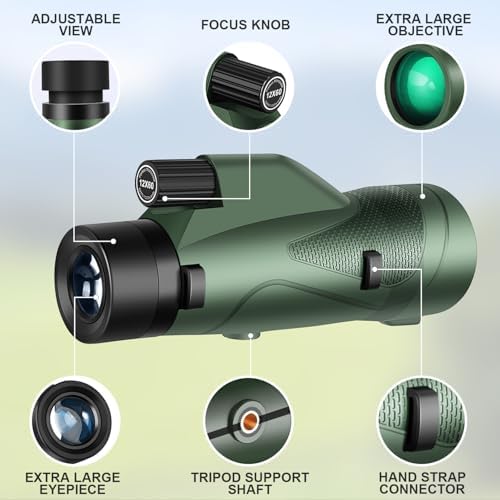12x60 HD Monocular Telescope for Adults with Smartphone Adapter Tripod Hand Strap - High Power Monoculars Equipped with Large BAK4 Prism & FMC Lens - Suitable for Bird Watching Sports Hiking Traveling