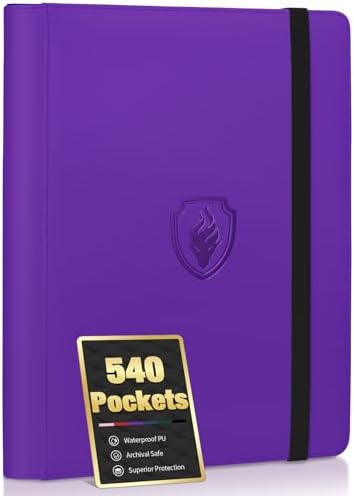 Premium 9 Pocket Card Binder for 540 Cards, Fabmaker PU Cover Trading Card Binder, Sturdy Card Collection Album, Sleek Card Holder Folders for YuGiOh, MTG, TCG, Game Cards & Sports Cards, Purple
