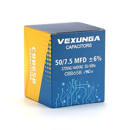 50/7.5 uF 50+7.5 MFD 370V or 440V Dual Run Start Round A/C Capacitor CBB65 CBB65B Air Conditioner Capacitors for AC Unit Fan Motor Start or Heat Pump or Condenser Straight Cool