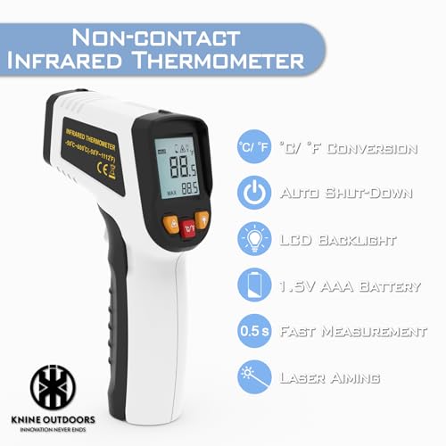 KNINE OUTDOORS Infrared Thermometer Laser Temperature Gun, -58℉ to 1112℉, Single Laser Targeting, Distance to Spot Ratio 12:1, for Cooking, Oven and Meat (White)