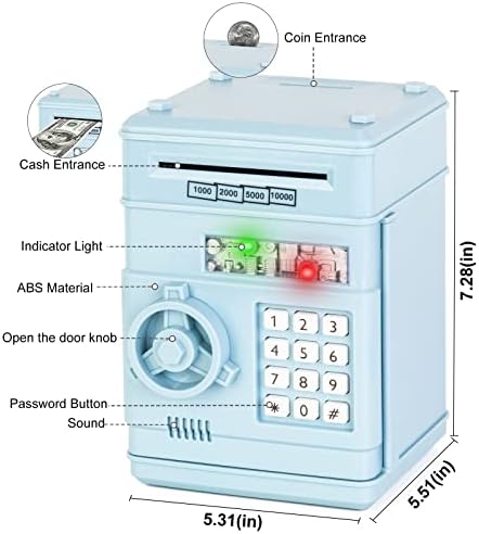 Refasy Piggy Bank Cash Coin Can ATM Bank Electronic Coin Money Bank for Kids Age 3-12, Money Savings Box Mini ATM Coin Bank Toys Gifts for 3 4 5 6 7 8 9 10 11 12 Year Old Boys Girls