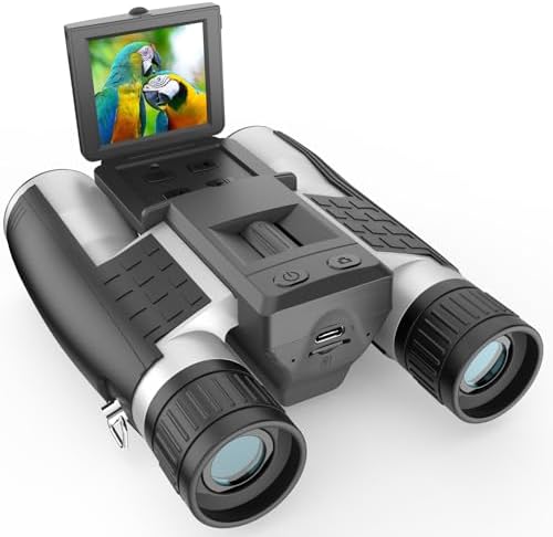 ZZSTAR 12x32 Binoculars for Adults, Large View, Portable High Powered Binoculars with Camera, FMC & BAK4 Prism Lens, 2" LCD Display 5MP 1080P Video Photo Recorder for Bird Watching Sport, Silver