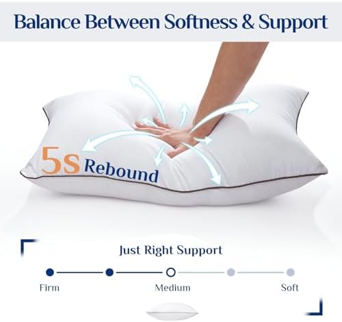 JOLLYVOGUE Standard Pillows Set of 2, Cooling and Supportive Pillows Full Size Set of 2 for Side and Back Sleepers, Down Alternative Hotel Collection Sleeping Pillow