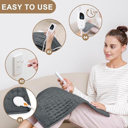 Heating Pad,Electric Heating Pads for Back,Hot Heated Pad for Abdomen,Shoulder,Knee,Multiple Temp and Auto Shut Off(Charcoal Gray, 20''×24'')