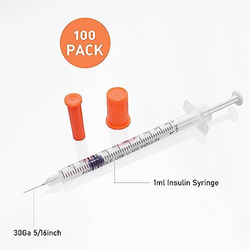 U-100 1ml 30 Gauge 5/16" Syringe, Individually Packed 100 PACK