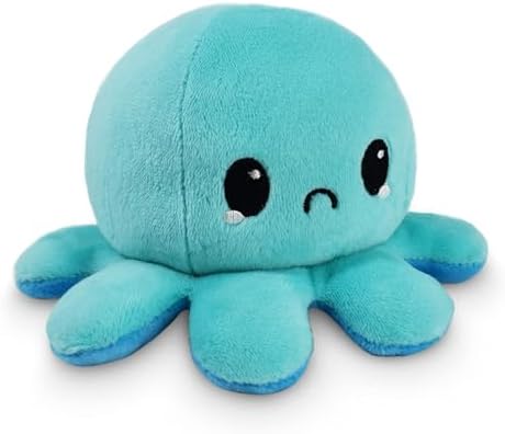 TeeTurtle - The Original Reversible Octopus Plushie - Happy Blue + Sad Light Blue - Cute Sensory Fidget Stuffed Animals That Show Your Mood 4 inch
