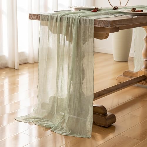 3pcs Cheesecloth Table Runner Sage Green Gauze 120 Inch 10 FT Rustic Boho Cheese Cloth Runner for Wedding Baby Shower Bridal Shower Party Long Sheer Centerpiece Home Decoration