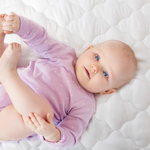 Pack and Play Mattress Pad Protector 2 Pack Waterproof, Cotton Fabric Absorbent, Soft Pack and Play Sheets, Fits Graco Play Yards, Baby Portable Mini Cribs. Foldable Mini Crib Sheets Cover