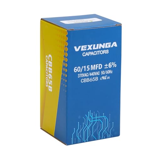 60/15 uF 60+15 MFD 370VAC or 440VAC Dual Run Start Round A/C Capacitor CBB65 Air Conditioner Capacitors for AC Unit Fan Motor Start or Heat Pump or Condenser Straight Cool