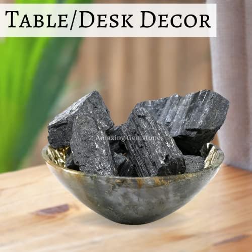 Amazing Gemstone Black Tourmaline Crystals Rough Stone in Bulk, 1lb Regular Pieces Turmalina Negra Piedra Originales, Large Black Tourmaline Crystal Healing Stones for Protection - Crafts Making