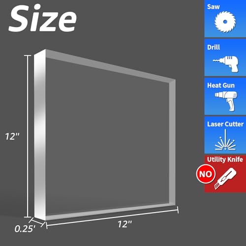 Art3d (2 Pack) 1/4" Thick Plexiglass Sheets - 12" x 12" PET Clear Acrylic Sheets for Art Design, Craft Projects, Signs, DIY in Home, Wedding, Festival,Party,Office
