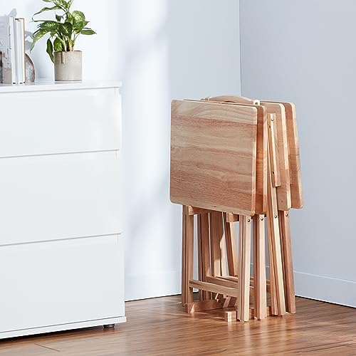 Amazon Basics Classic Foldable TV Dinner Tray Table with Storage Rack, 14.6 L x 19 W x 26 H inch, Natutral, 4-Pack