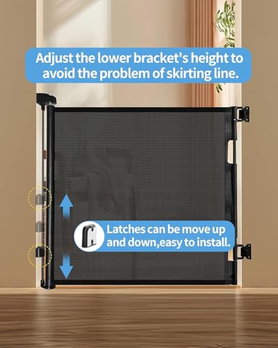 Retractable Baby Gate for Doorways and Stairs, Mesh Safety Gate for Pet, Indoor & Outdoor Use, One-Hand Operation, Easy Installation, 33.6" Tall, Expands to 55" Wide(Black,33.6"x55")