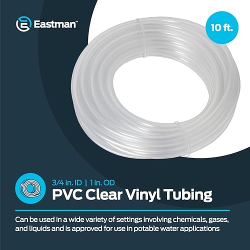 Eastman 3/4 Inch ID (1 Inch OD) PVC Clear Vinyl Tubing, 10 Foot Length, 98624