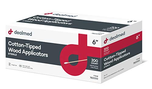 Dealmed 6" Cotton-Tipped Wood Applicators – 2,000 Sterile Cotton-Tipped Applicators for Application of Medication, Cleaning Skin, Arts, Crafts and More (Case of 2,000)