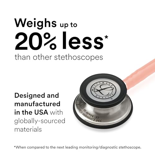 3M Littmann Classic III Monitoring Stethoscope, 5910C, More Than 2X as Loud, Weighs Less, 27" Champagne Rose Satin-Finish Tube for Added Comfort, Flexibility and Cleanability