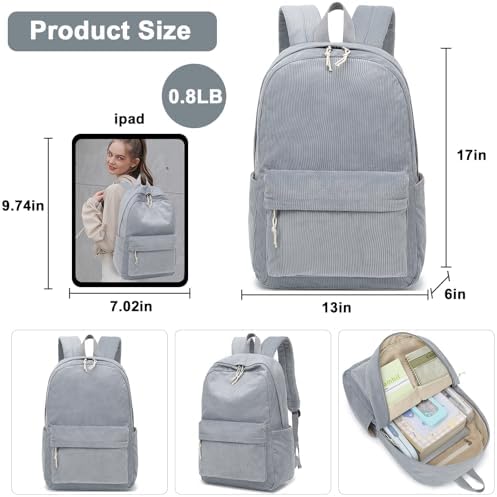 School Backpack for Teen Girls Bookbags Elementary High School Corduroy Laptop Bags Women Travel Daypacks