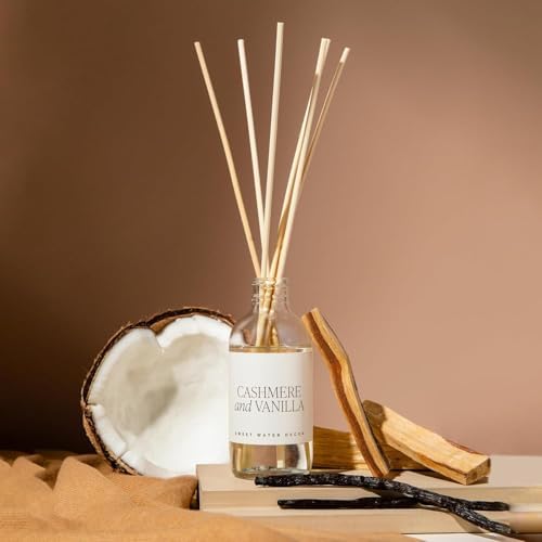 Sweet Water Decor Non-Toxic Cashmere and Vanilla Reed Diffuser Set, Cashmere, Sandalwood, Milky Coconut, Bourbon Vanilla Scented Diffuser for Home, Light Fragrance, Made in the USA, 3.5 FL OZ