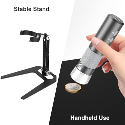 WiFi USB Digital Handheld Microscope, 50 to 1000x Wireless Magnification Endoscope 4K 3840x2160P Camera 8 LEDs with Metal Stand for iPhone iPad Android Mac Windows Linux Chrome