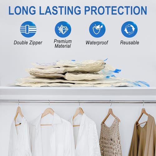 10 Pack Medium Vacuum Storage Bags with Hand Pump, Plastic Packaging Bags, 80% Space Saver Vacuum Seal Bags for Clothing, Travel Lugggage, Blankets, Comforters
