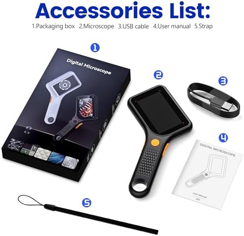 Microscope for Kids Adults - 3 Inch IPS Screen, Ahalfcit Digital Microscope, 500X Handheld Coin Magnifier, 3 Level LED Light, Compatible with Windows, Mac OS (Black)