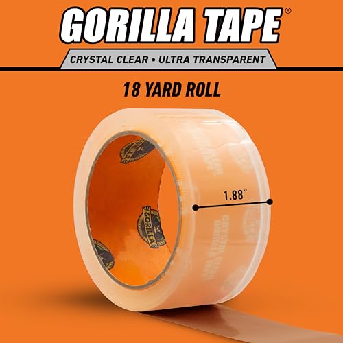 Gorilla Crystal Clear Tape, 1.88” x 18 yd (Pack of 6) - Weather Resistant for Indoor or Outdoor Projects and Repairs