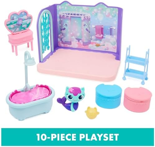 Gabby's Dollhouse, Primp and Pamper Bathroom with Mercat Figure, 3 Accessories, 3 Furniture and 2 Deliveries, Kids Toys for Ages 3 and up