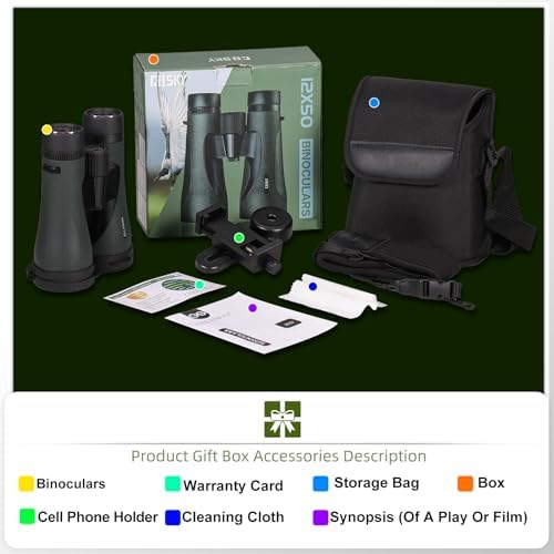 12X50 Professional Binoculars for Adults High Power with Phone Adapter, HD Binoculars with BaK4 prisms, Super Bright Lightweight & Waterproof Binocular Perfect for Bird Watching, Hunting, Stargazing