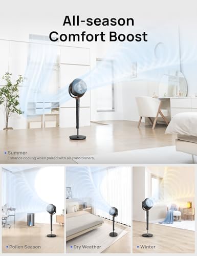 Dreo Fan for Bedroom, 120Β° Oscillating Standing Fans, Quiet Floor Fan with DC Motor, 100ft Pedestal Fans for Room, 9 Speeds, 4 modes, 20dB, 120Β° Manual Vertical, 37-42" Adjustable Height, 9H Timer